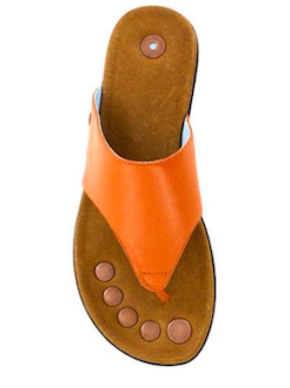 Juil Brio Women’s Orange Leather Thong Sandal With Copper Conductors, Size 10